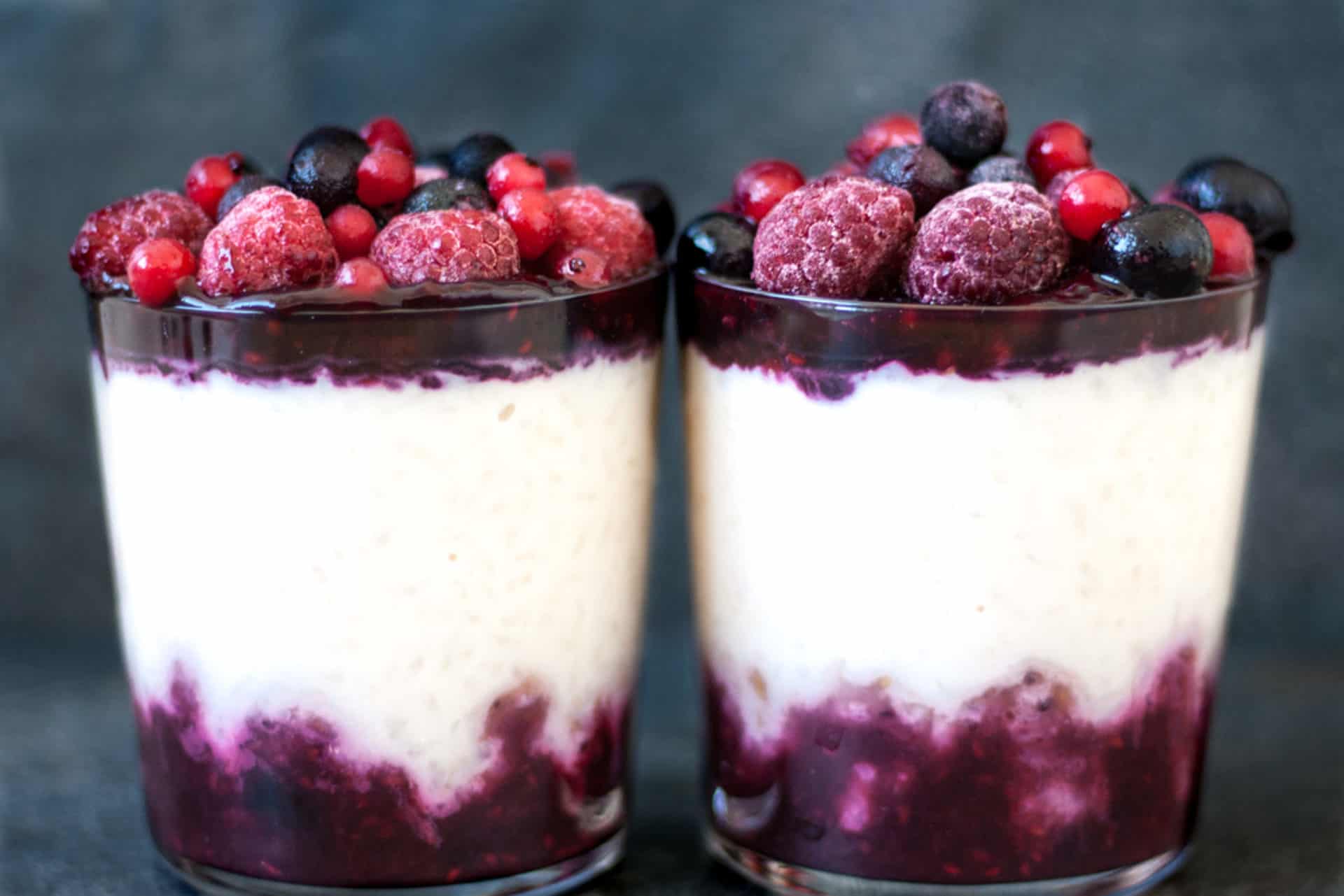 Low Fodmap Rice Pudding With Mixed Berry Sauce
