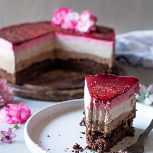 The best Gluten-Free Chocolate and Raspberry Mousse Cake. It is low FODMAP and Lactose-Free, plus super chocolatey, fruity, refreshing and very flavorful.