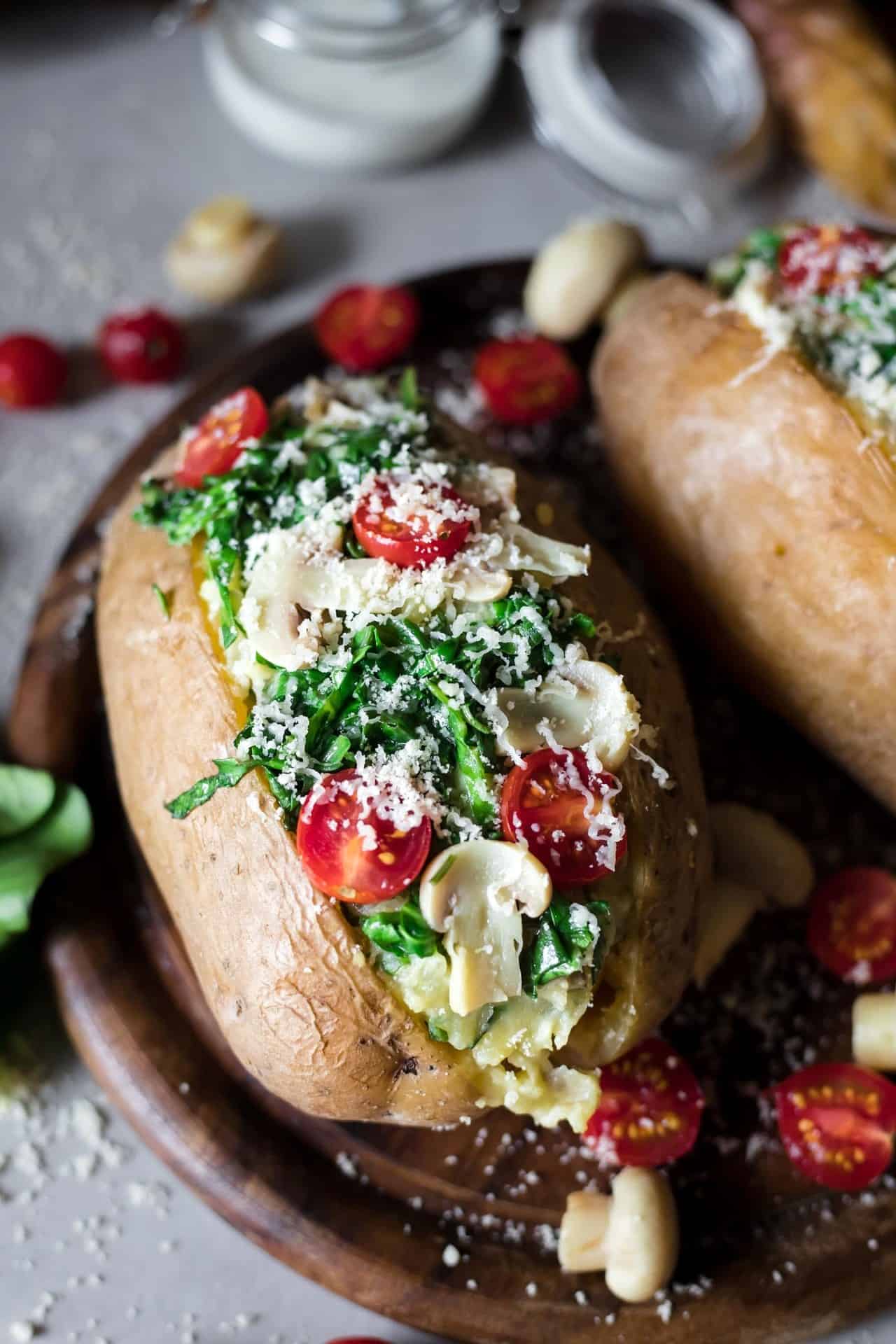 Simple to make, 5 ingredient Low FODMAP Stuffed Baked Potatoes. They are super flavorful, cheesy, creamy, healthy and easy on the stomach.