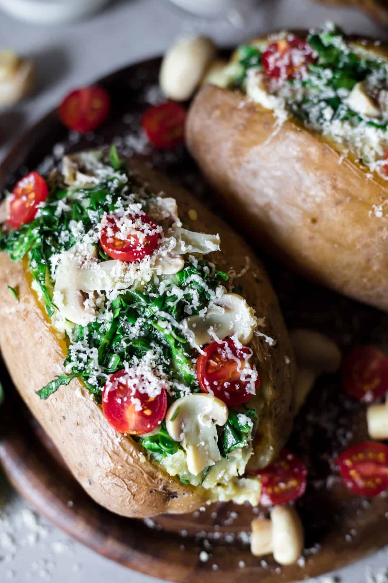 Simple to make, 5 ingredient Low FODMAP Stuffed Baked Potatoes. They are super flavorful, cheesy, creamy, healthy and easy on the stomach. 