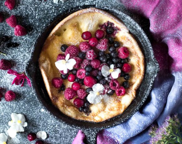 This Gluten-Free Dutch Baby is low FODMAP, light, fluffy, rich and so yum! It makes a filling, satisfying breakfast or brunch.
