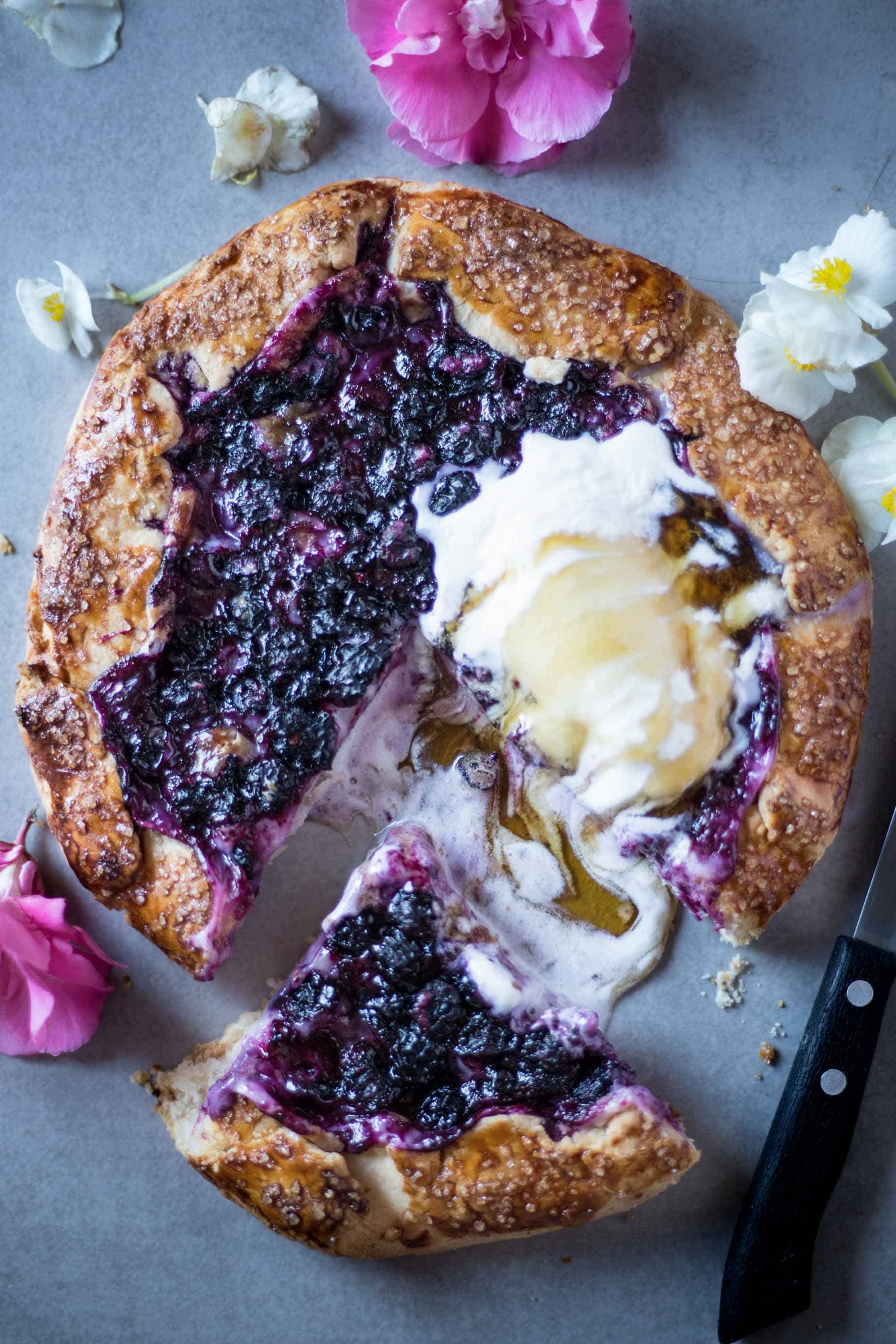 Simple and easy to make Gluten Free Blueberry and Cream Cheese Galette. This Galette is low FODMAP and easy to digest and super delicious!