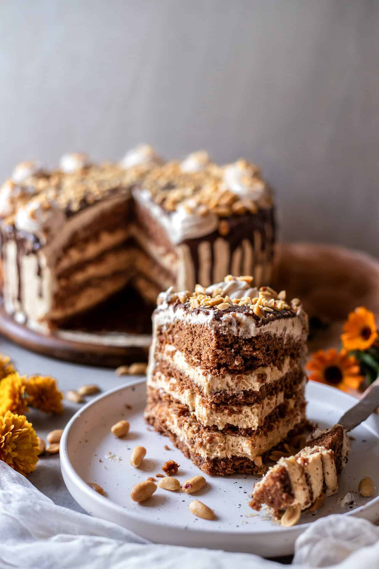 This gluten-free chocolate peanut butter cake is perfectly sweetened, moist, soft, super chocolaty, peanut butter infused, rich, flavorful and so delicious!