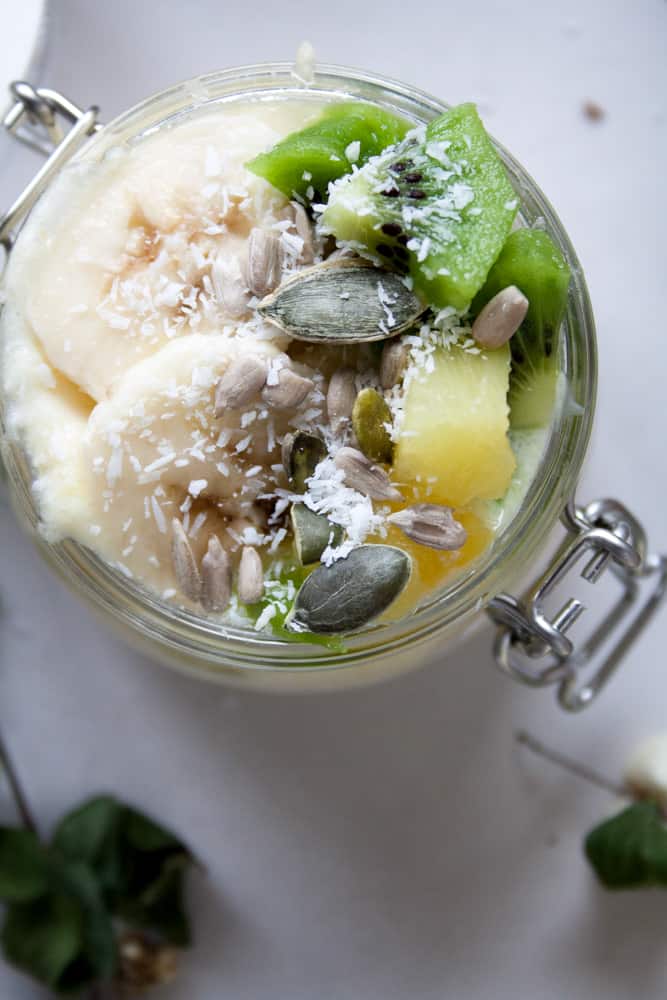 Low FODMAP Tropical Overnight Oats. Like eating refreshing, filling and nutritious ice-cream for breakfast! Plus It's easy to digest and simple to make.