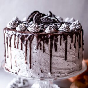 gluten-free Oreo cake drizzled with chocolate