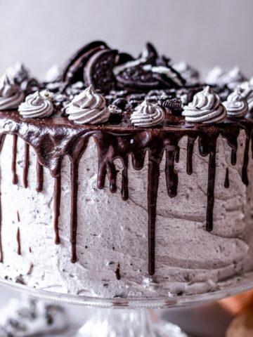 gluten-free Oreo cake drizzled with chocolate