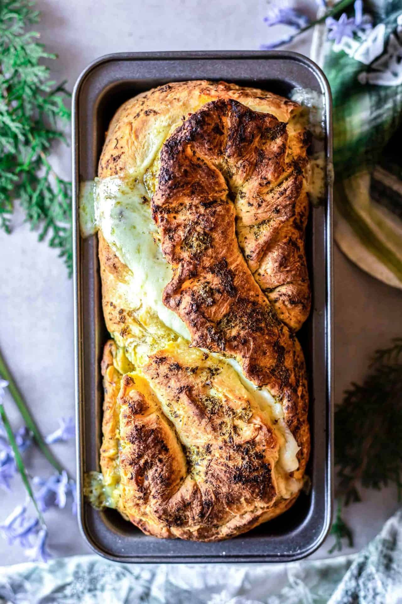This Gluten Free Mozzarella and Pesto Stuffed Bread is pillowy soft, tender, flavorful, so cheesy, pesto-infused, and just beyond delicious!