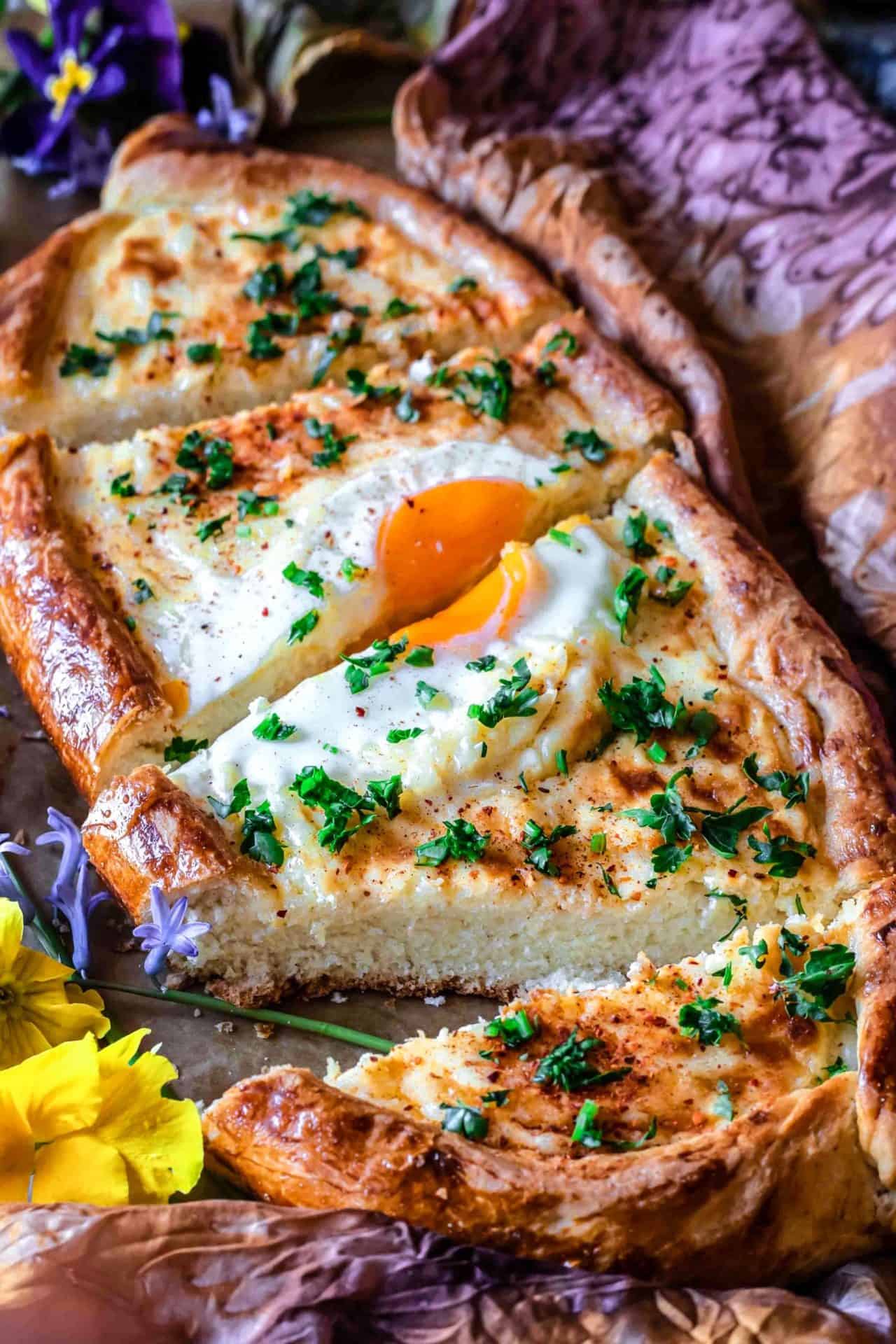 This Gluten Free Khachapuri (Georgian cheese bread) is so cheesy, super flavorful, savory, comforting, satisfying, soft, and so delicious! 
