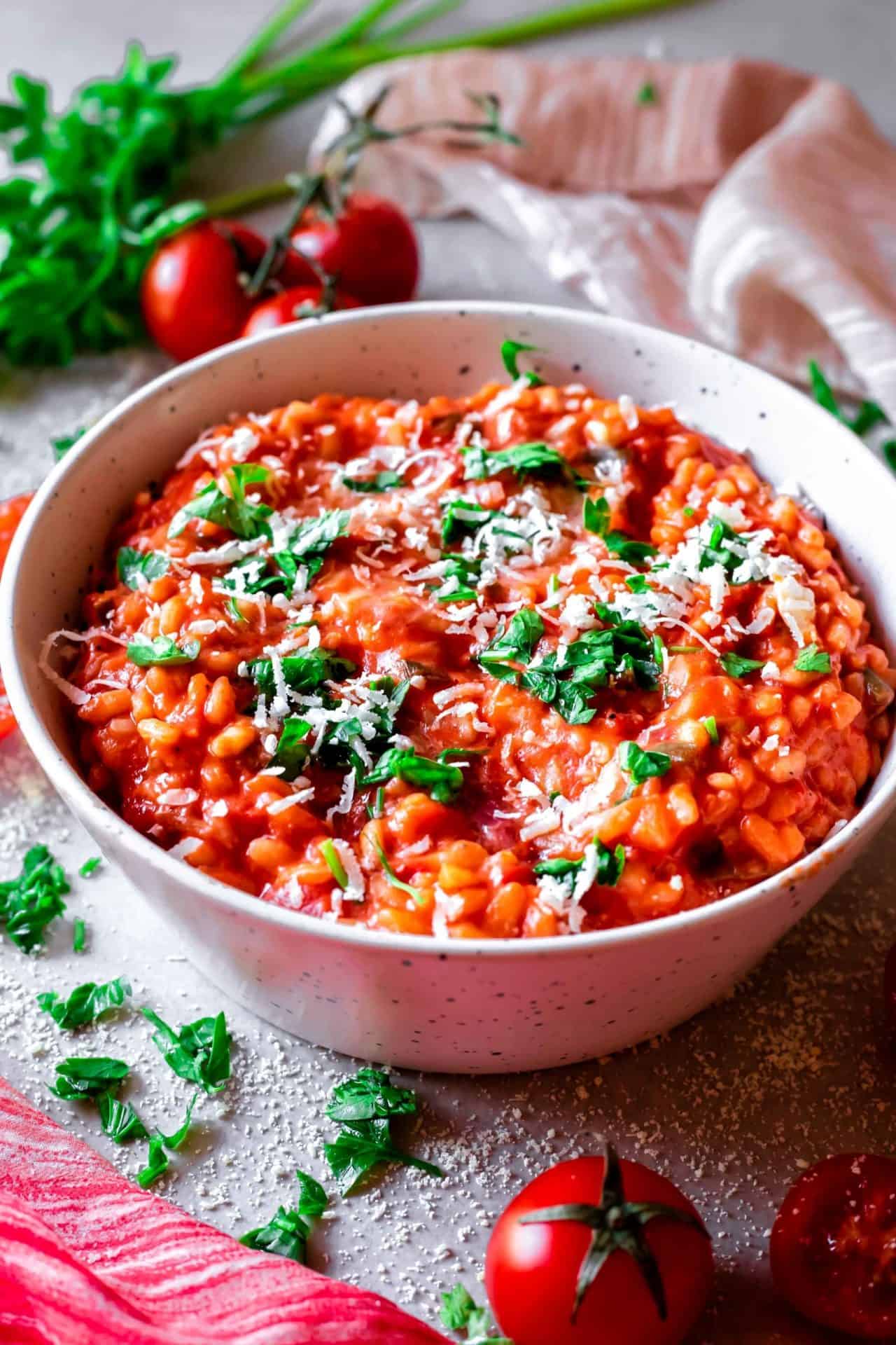 This Low FODMAP Creamy Tomato Risotto is super flavorful, savory, so creamy, simple to make, satisfying and so comforting and delicious!