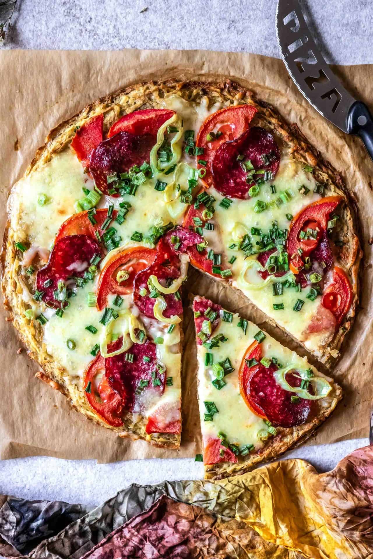 This potato crust pizza is crispy on the edges and tender in the middle, savory, healthy and so delicious! Plus it is low FODMAP, gluten, grain, and dairy-free!