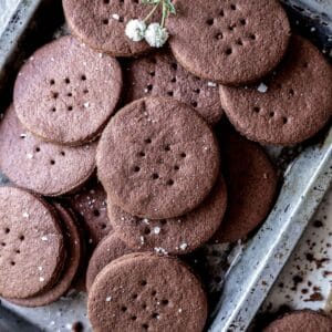 Gluten-Free chocolate wafer cookies on a tray