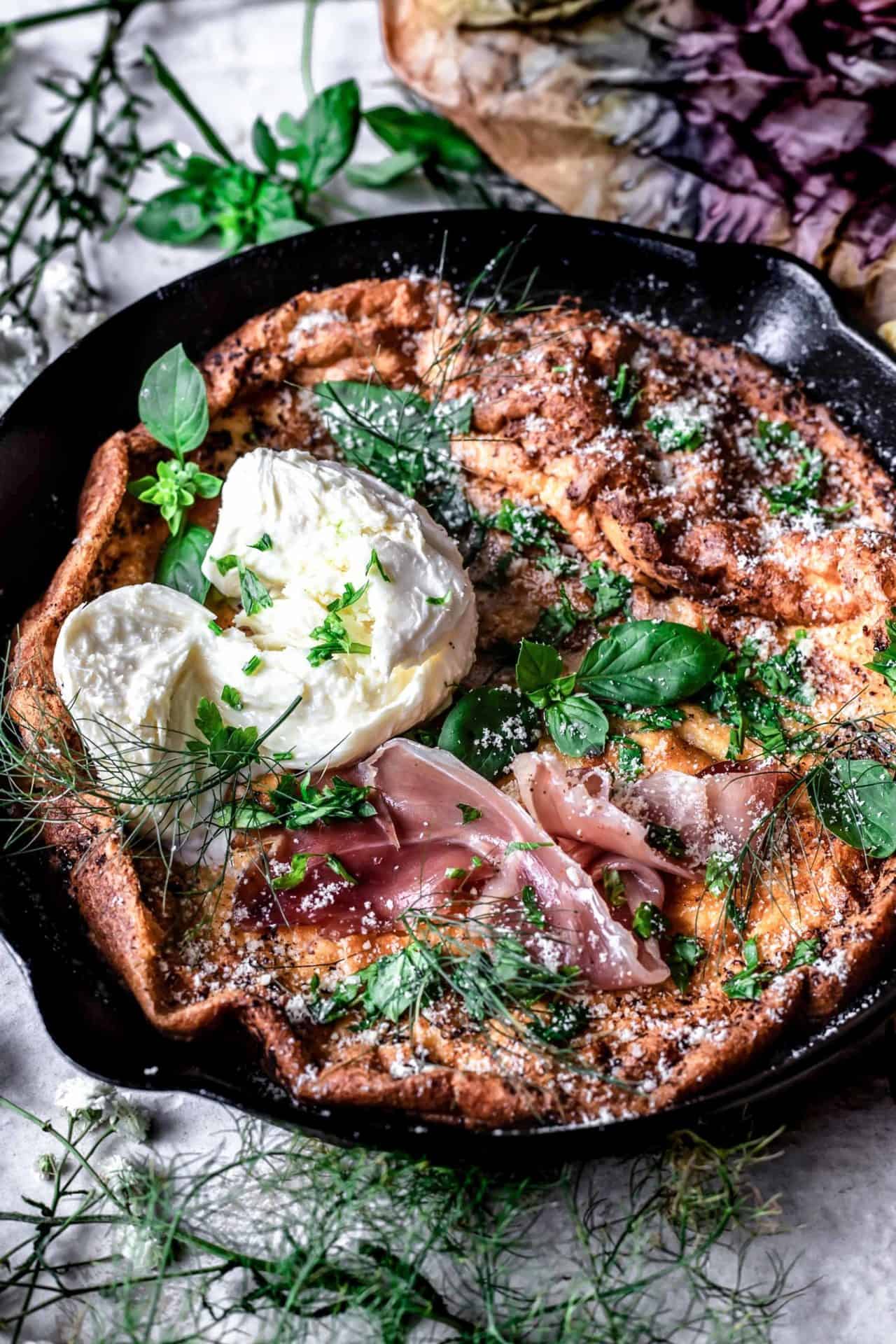 This Gluten-Free Savory Dutch Baby with Prosciutto and Parmesan is flavorful, savory, very simple to make and so delicious!