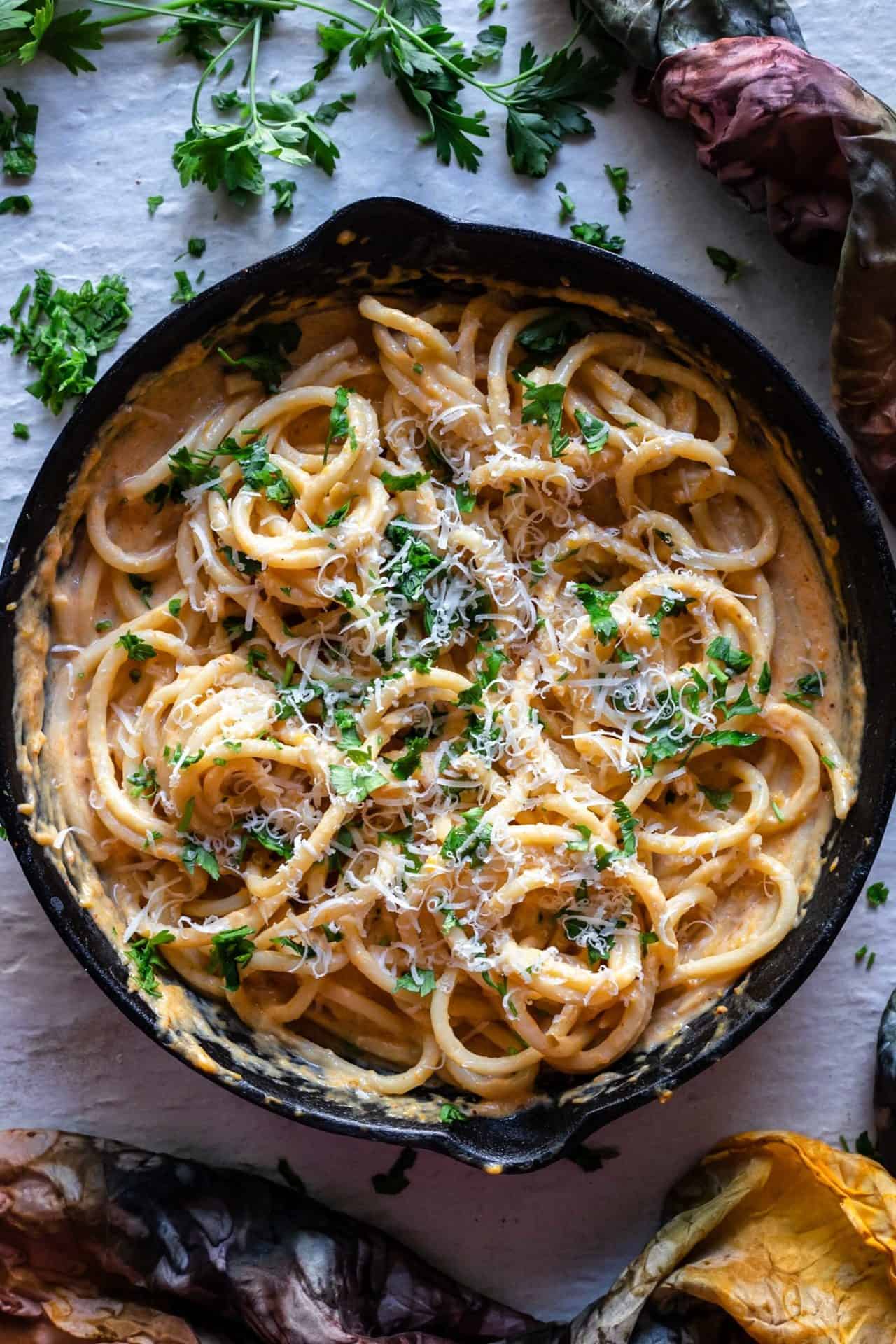 This Low FODMAP Creamy Pumpkin Pasta is super creamy, savory, pumpkin-infused, comforting, satisfying, and just SO DELICIOUS!
