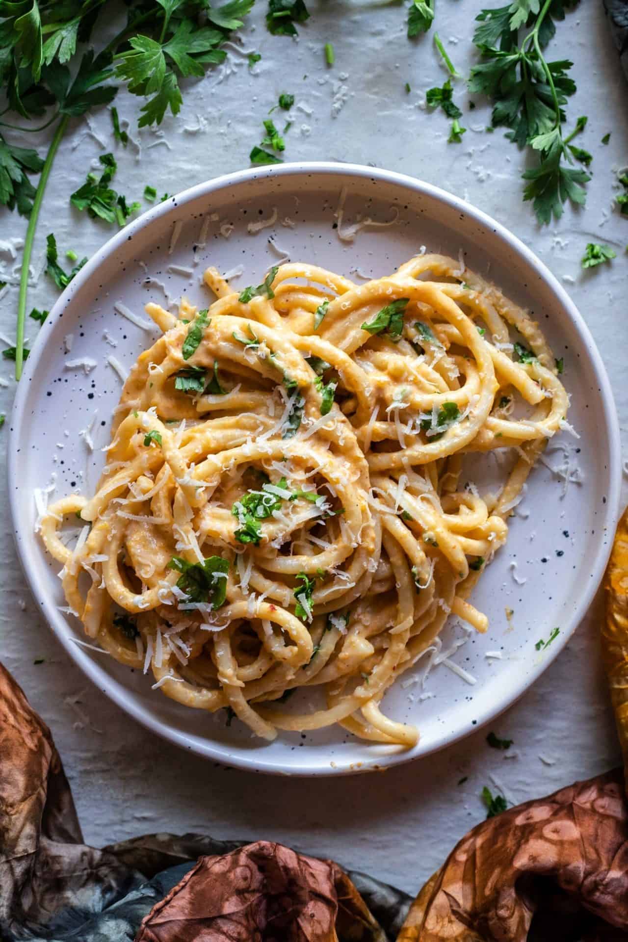This Low FODMAP Creamy Pumpkin Pasta is super creamy, savory, pumpkin-infused, comforting, satisfying, and just SO DELICIOUS!
