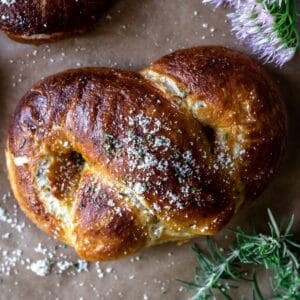 Gluten-Free Soft Pretzel sprinkled with parmesan cheese