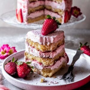 A slice of gluten-free strawberry cake