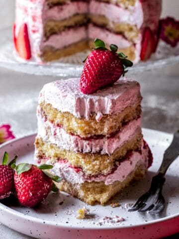 A slice of gluten-free strawberry cake