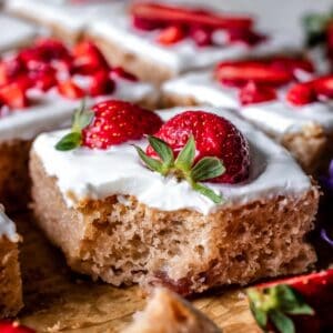 A slice of gluten-free yogurt cake with strawberries