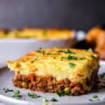 a slice of Low FODMAP Vegan Shepherd's Pie