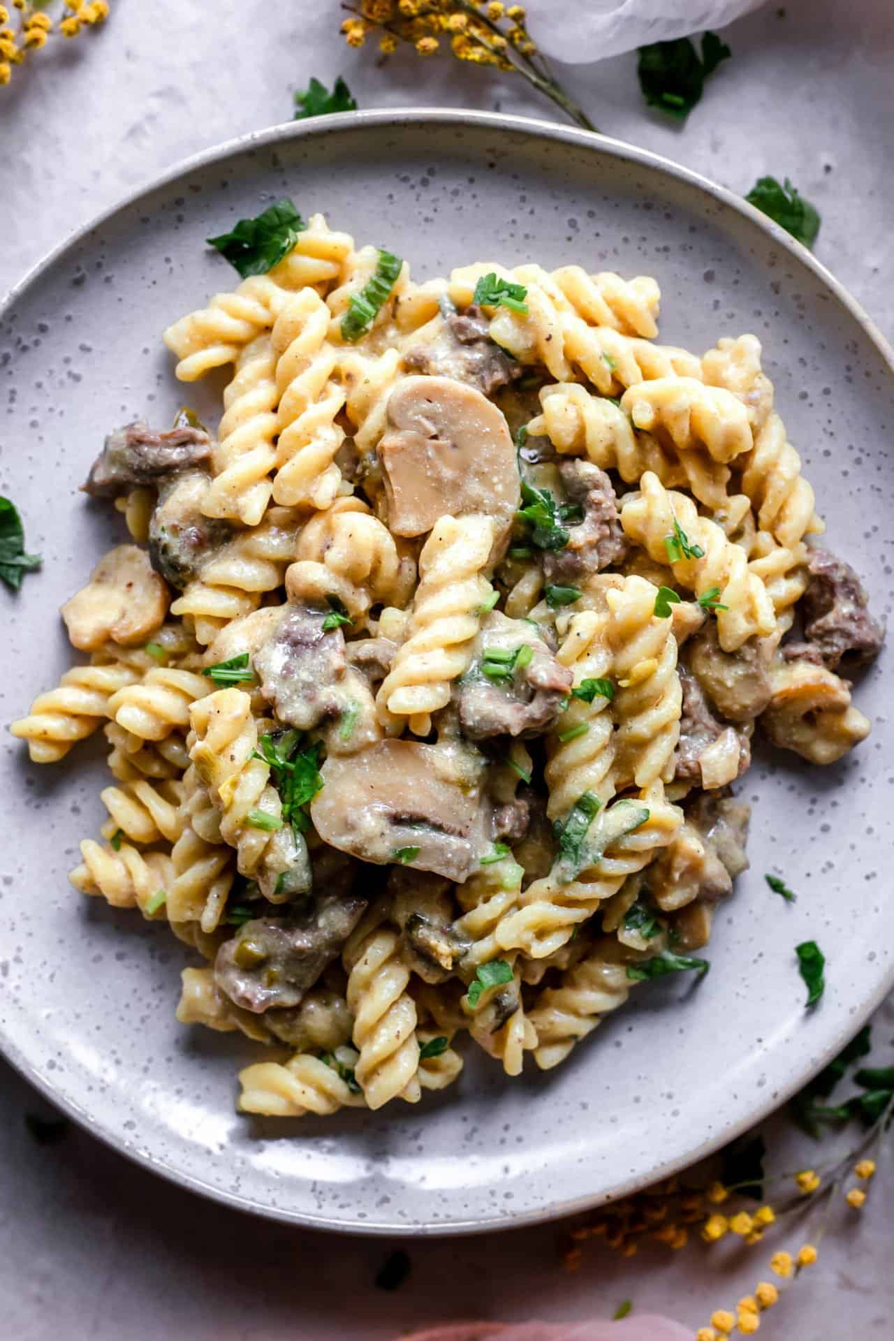 This Low FODMAP Beef Stroganoff is super rich and creamy, comforting, hearty, flavourful, simple to make and so delicious!