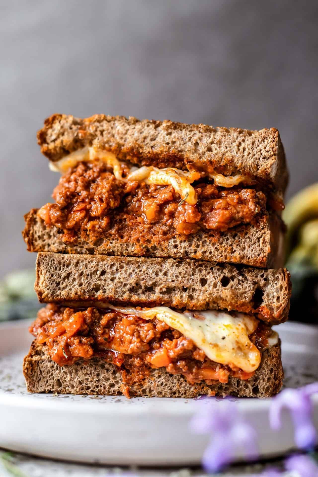 This Bolognese Grilled Cheese Sandwich is easy to make, super flavorful, filling, cheesy and the ultimate comfort food!