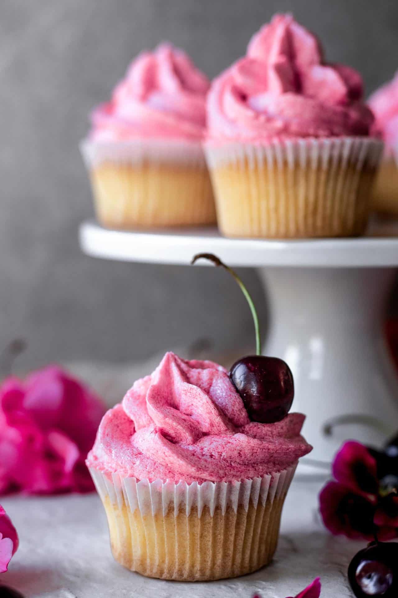 These Gluten-Free Cherry Cupcakes are tender and spongy, light, infused with cherries, fruity, and just so delicious!