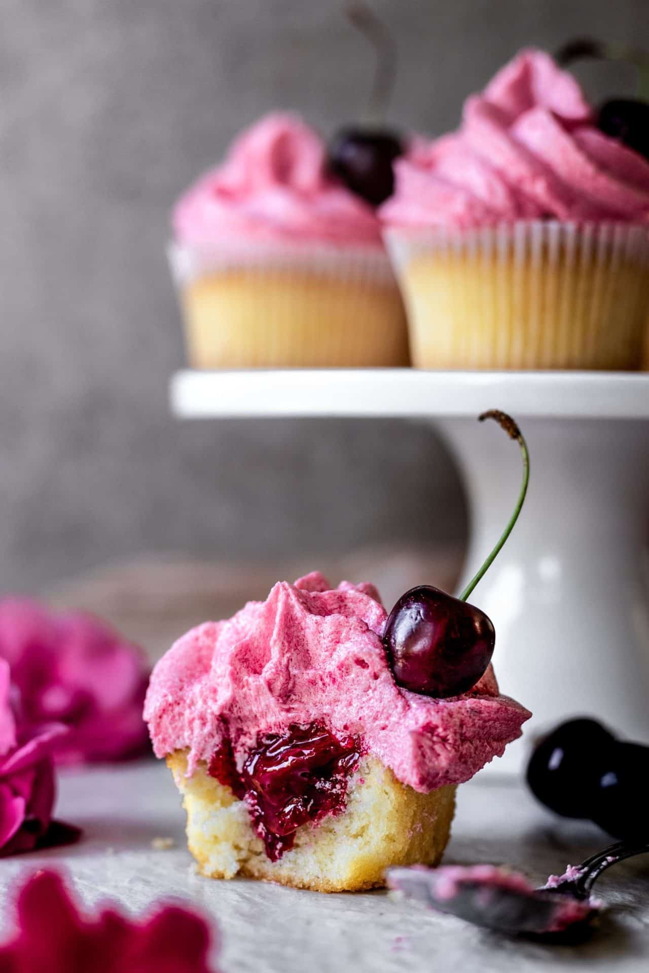 These Gluten-Free Cherry Cupcakes are tender and spongy, light, infused with cherries, fruity, and just so delicious!