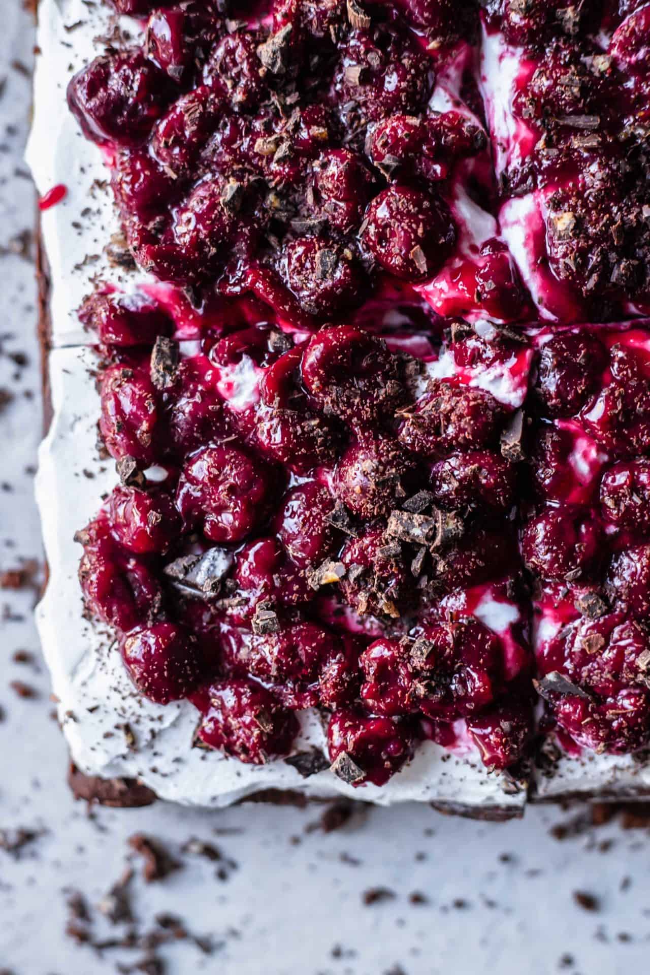 These Gluten-Free Black Forest Brownies are fudgy, indulging, super chocolaty, rich, and very easy to make. They are the lazy version of Black Forest Cake