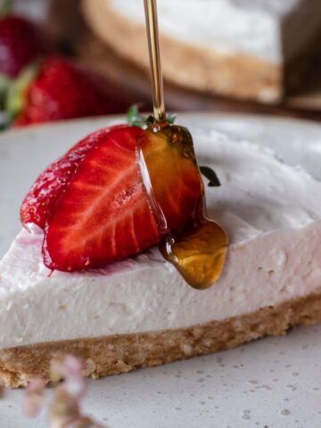 a slice of no-bake gluten-free cheesecake