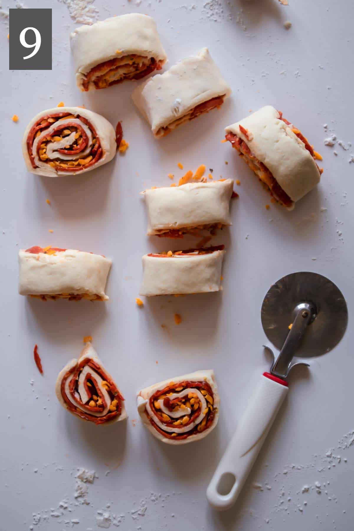 Gluten-free pizza rolls cut using a pizza cutter