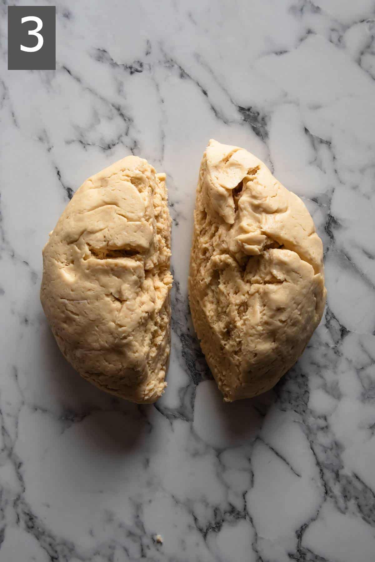 Brioche dough divided in two portions.  