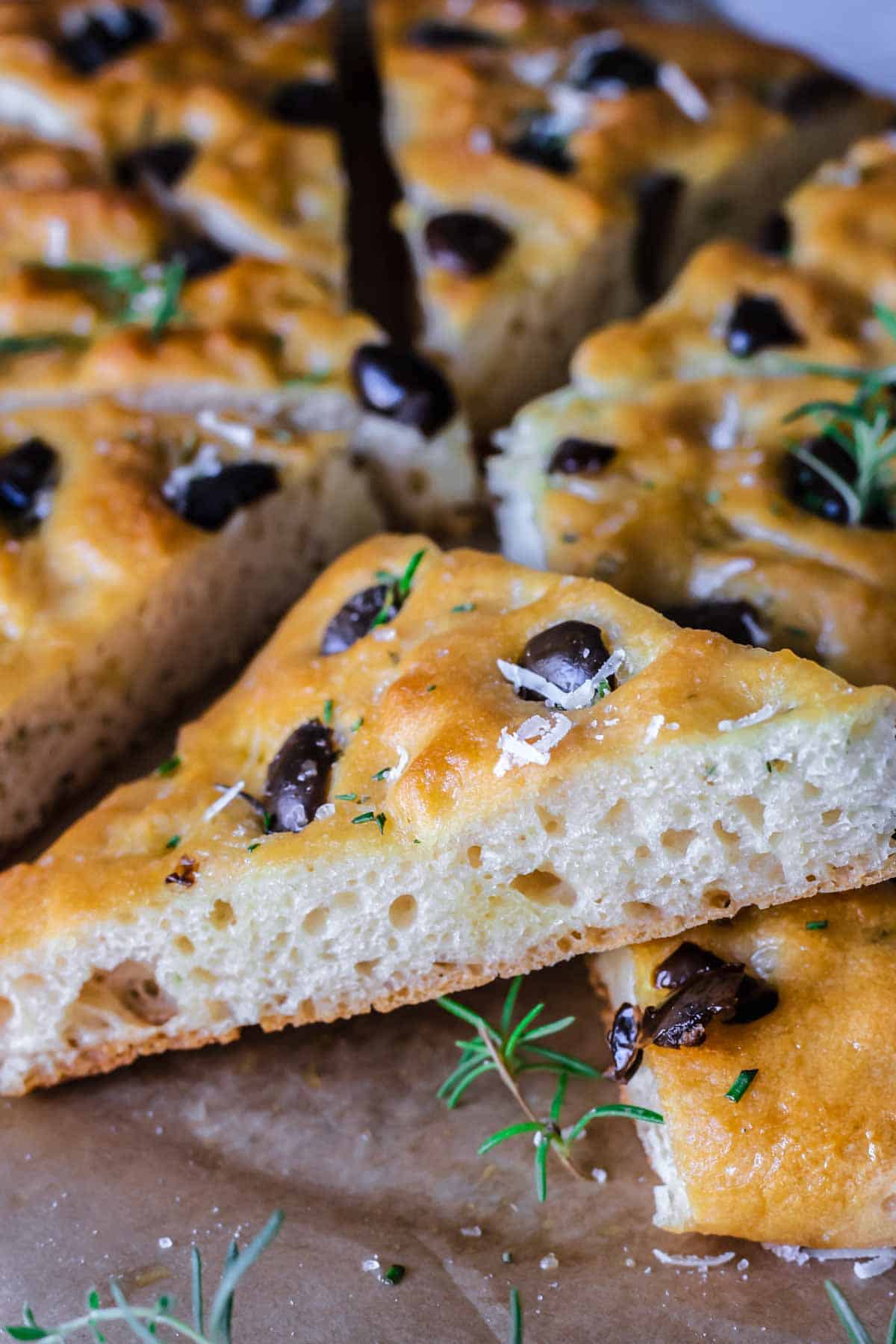 A slice of focaccia bread