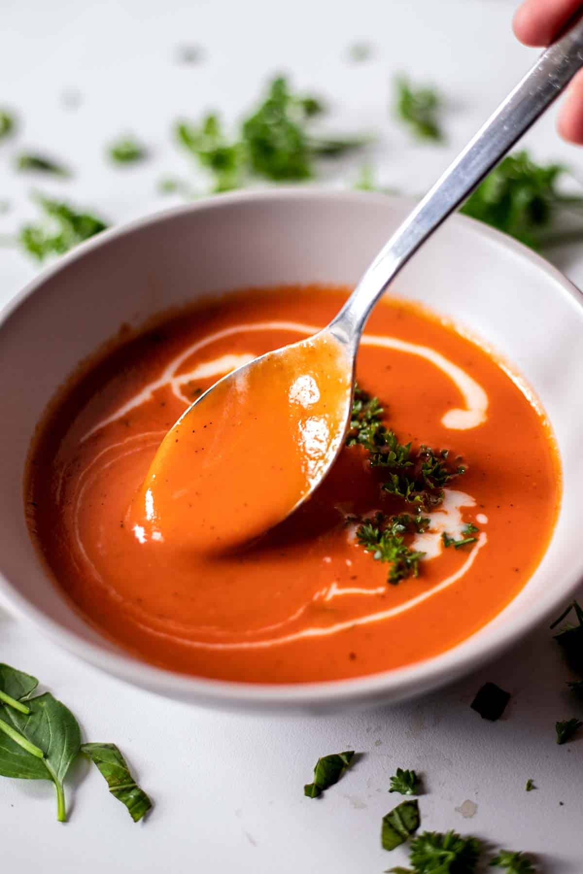A bowl of gluten-free tomato soup