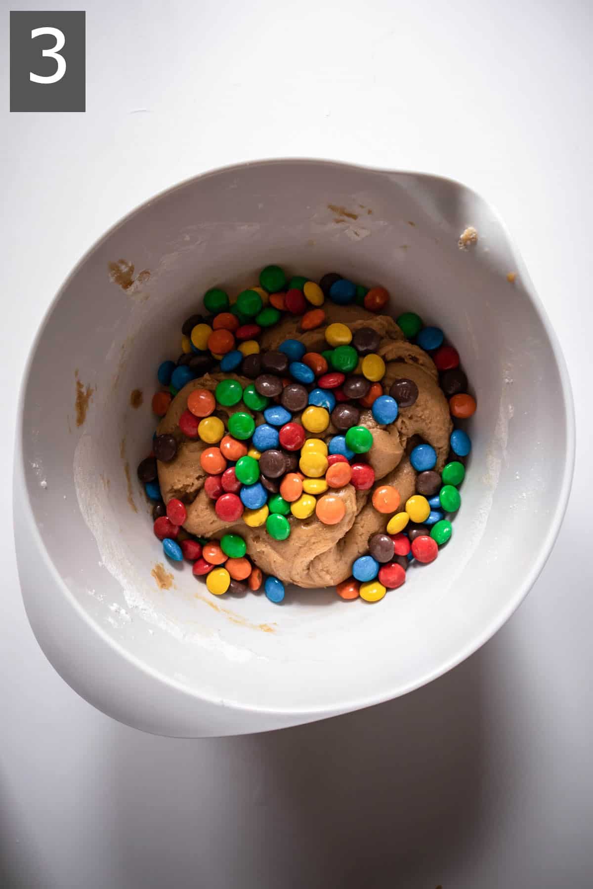 cookie dough with M&M candy
