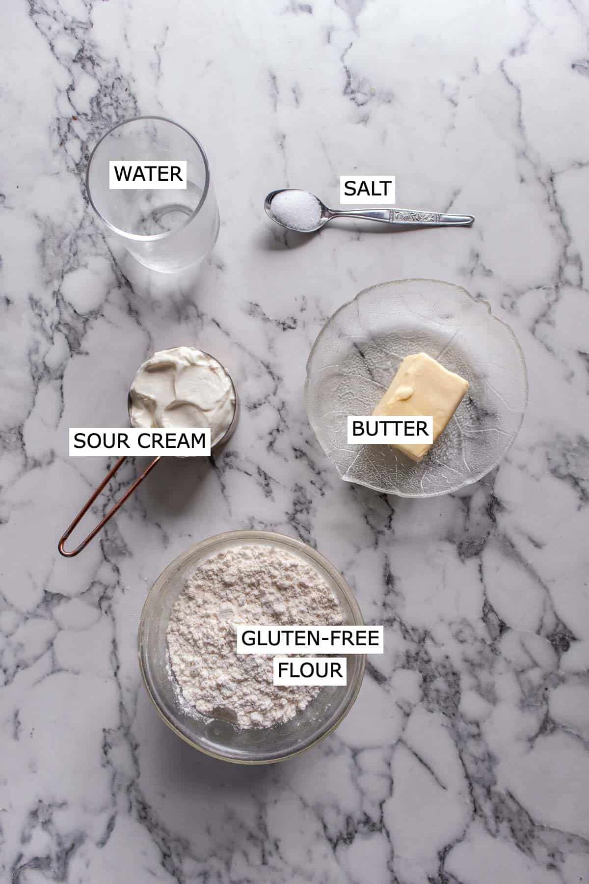 Water, salt, sour cream, butter, gluten-free flour.