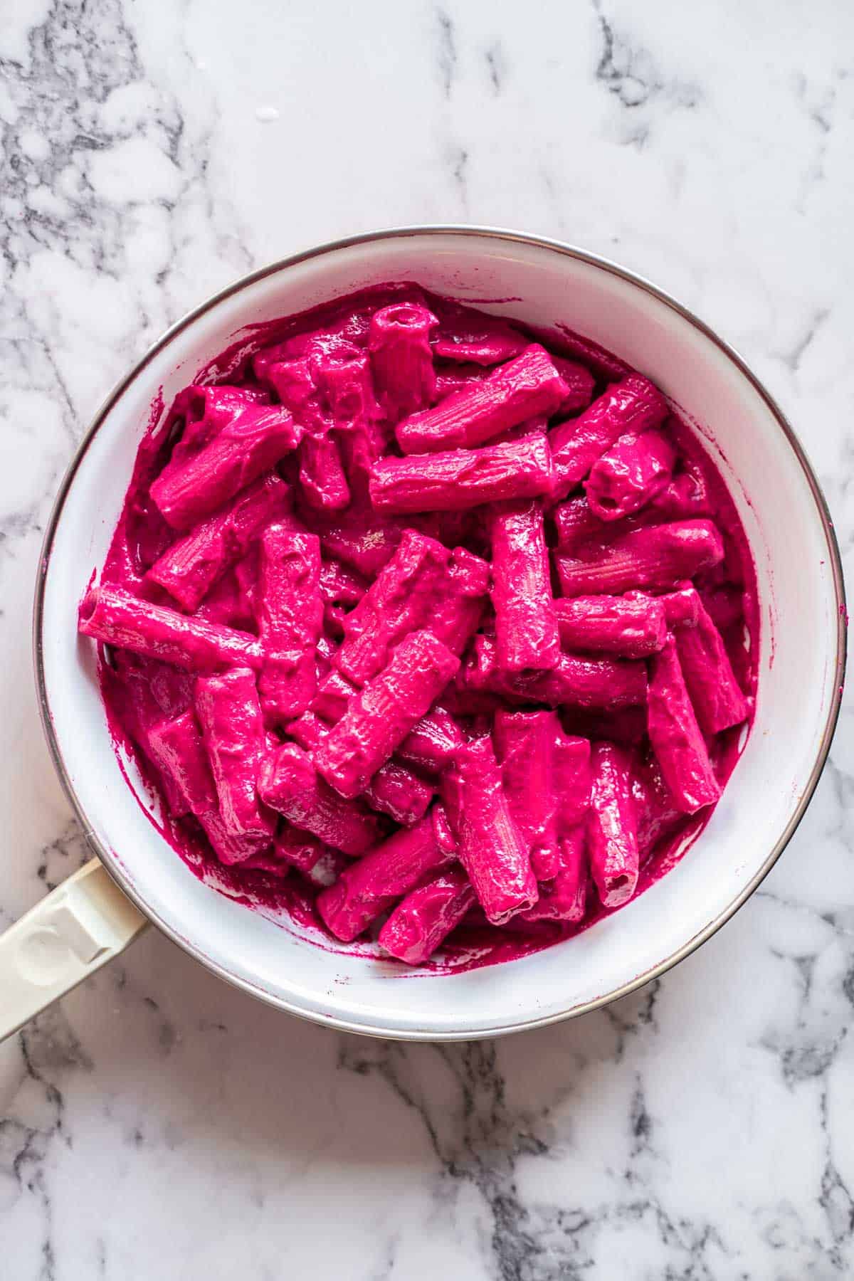 Pasta with beet sauce.