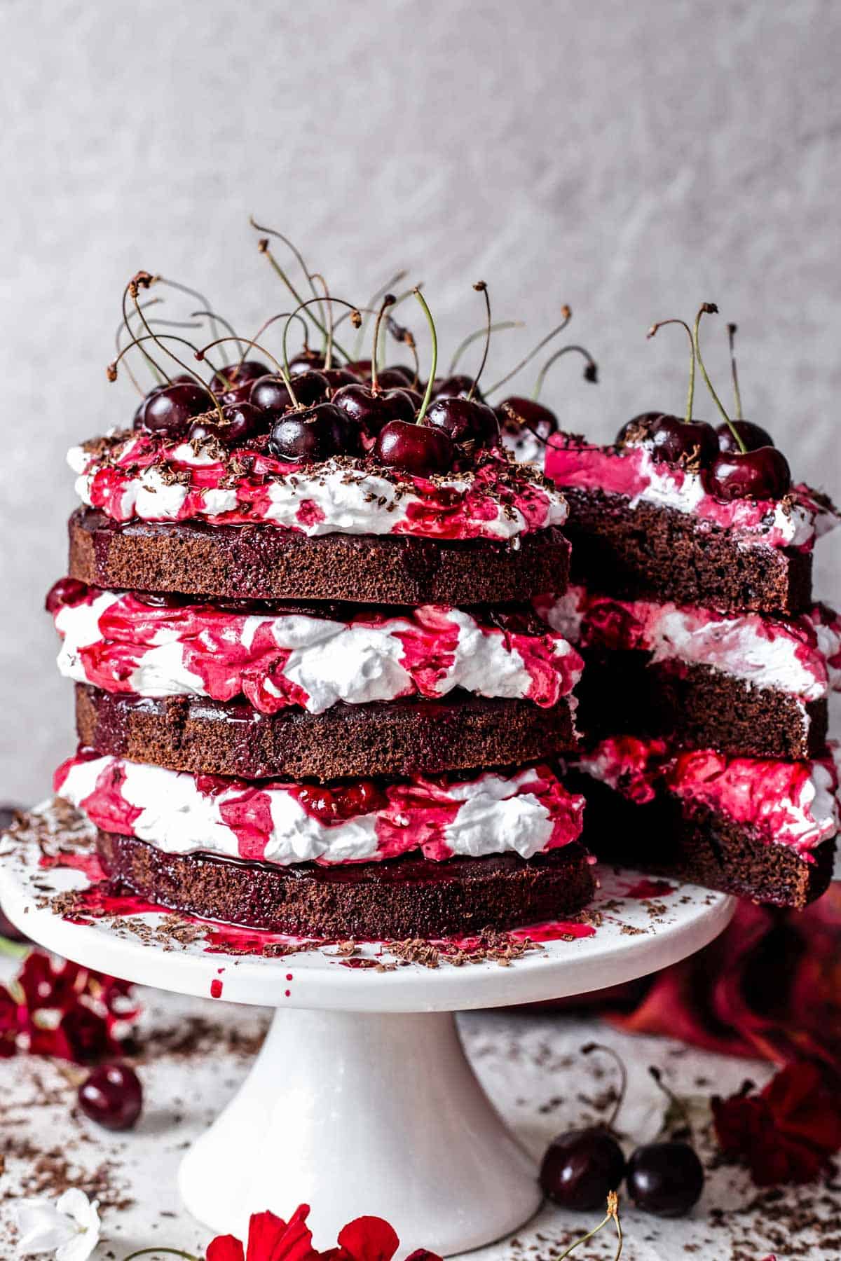 Sliced gluten-free black forest cake 