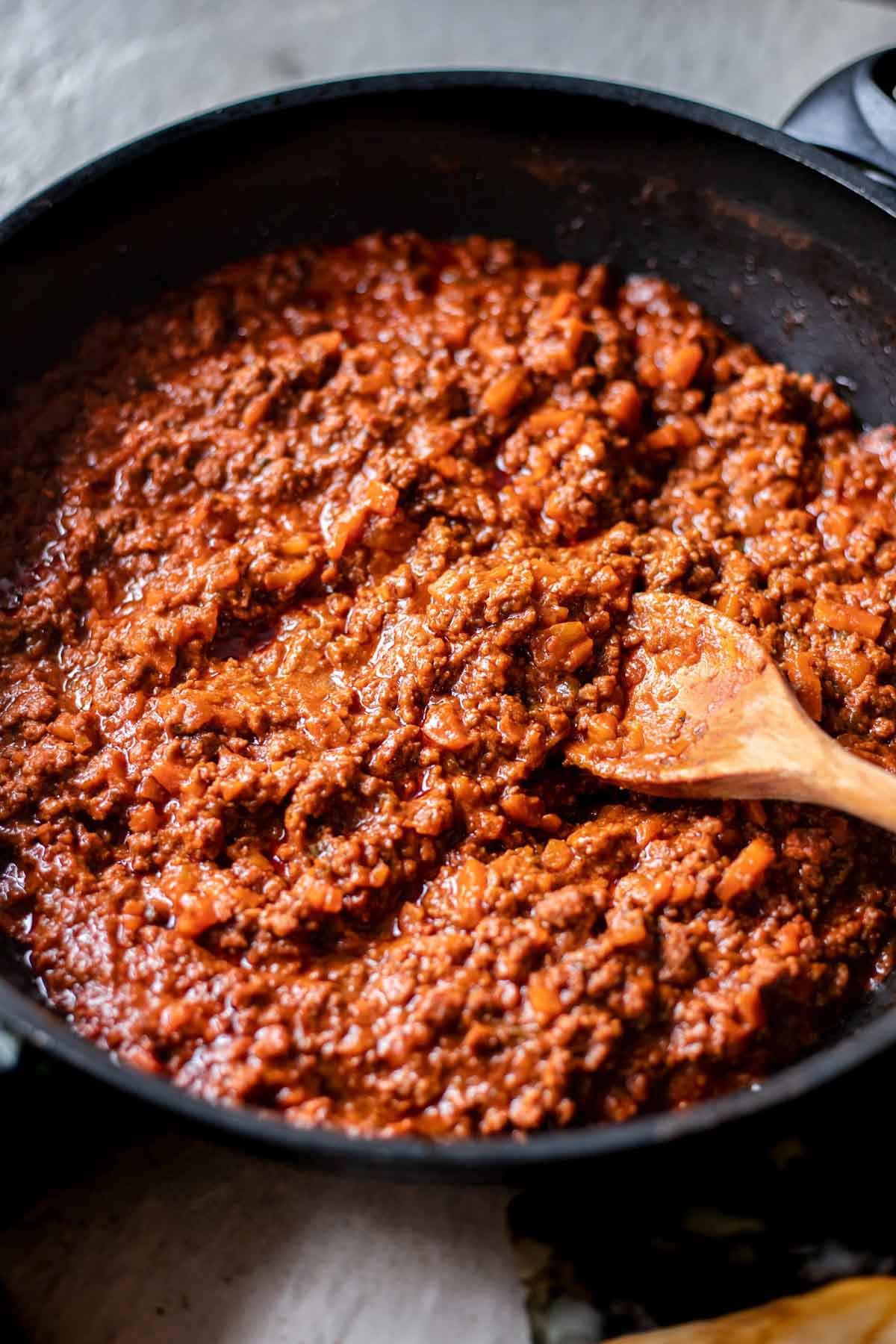 Bolognese Sauce in a skillet