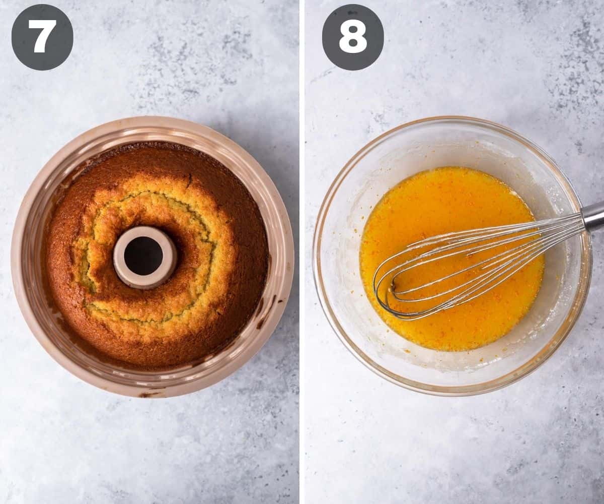 Collage: Baked Bundt Cake and Rum Orange Glaze