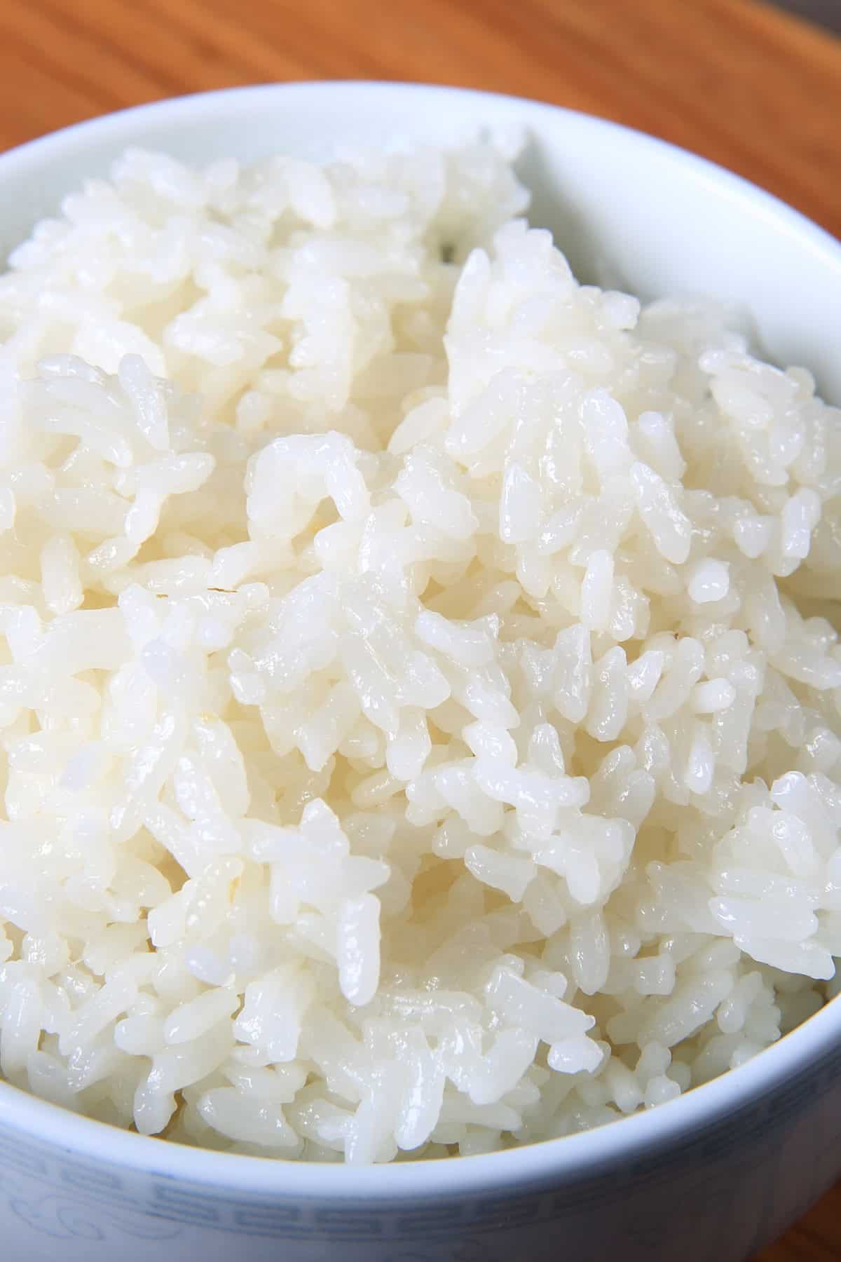 Steamed white rice in a bowl