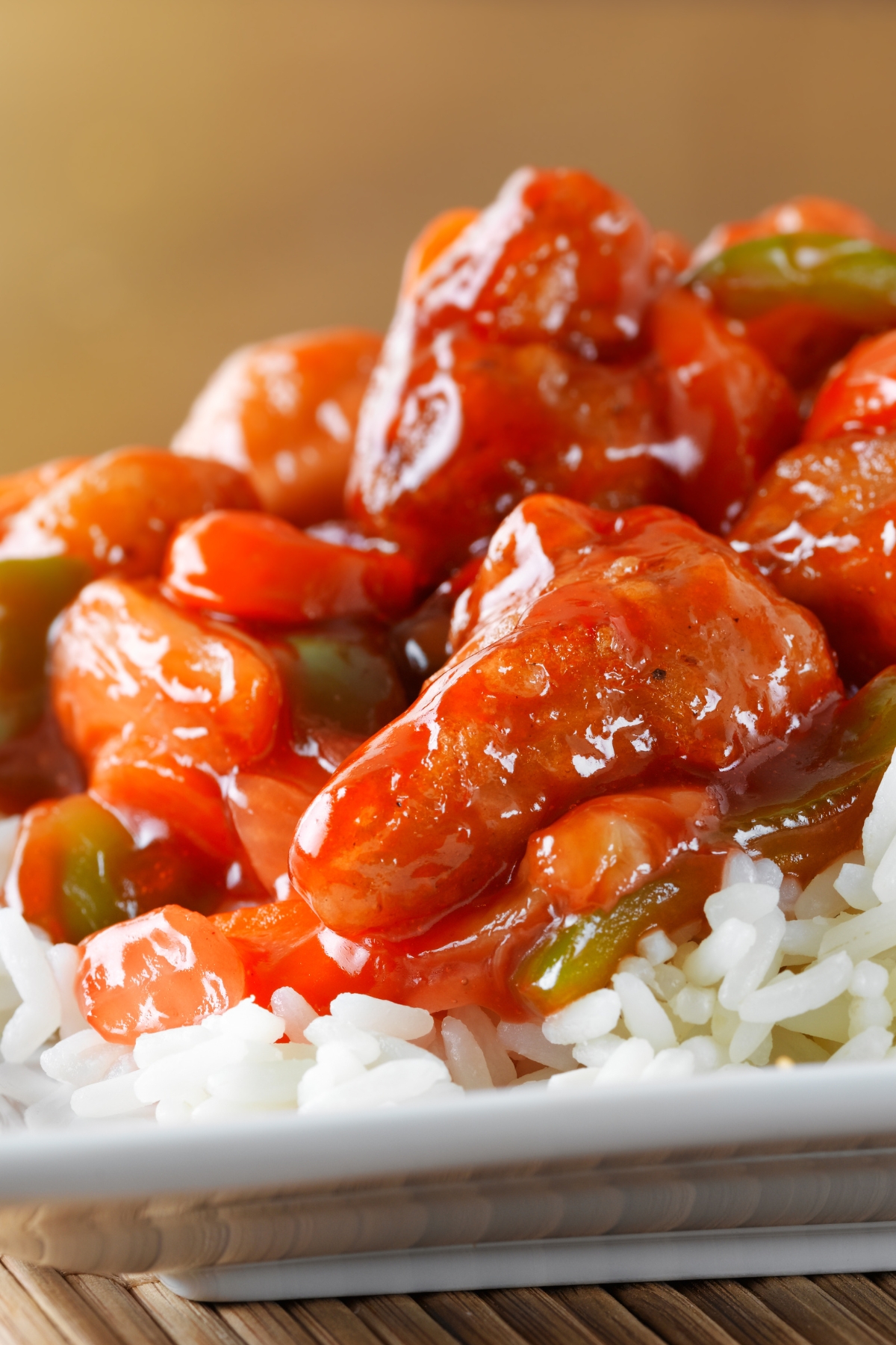 Sweet and sour sauce over rice