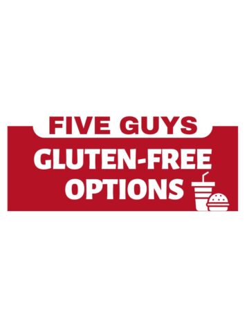 Text: Five Guys Gluten-Free Options and burger graphics