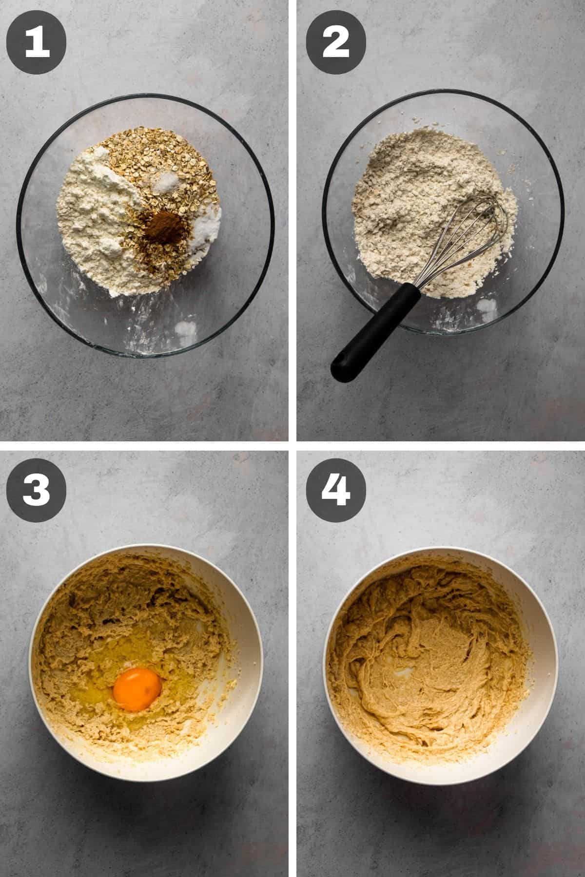 Collage: Four process photos for low FODMAP banana bread