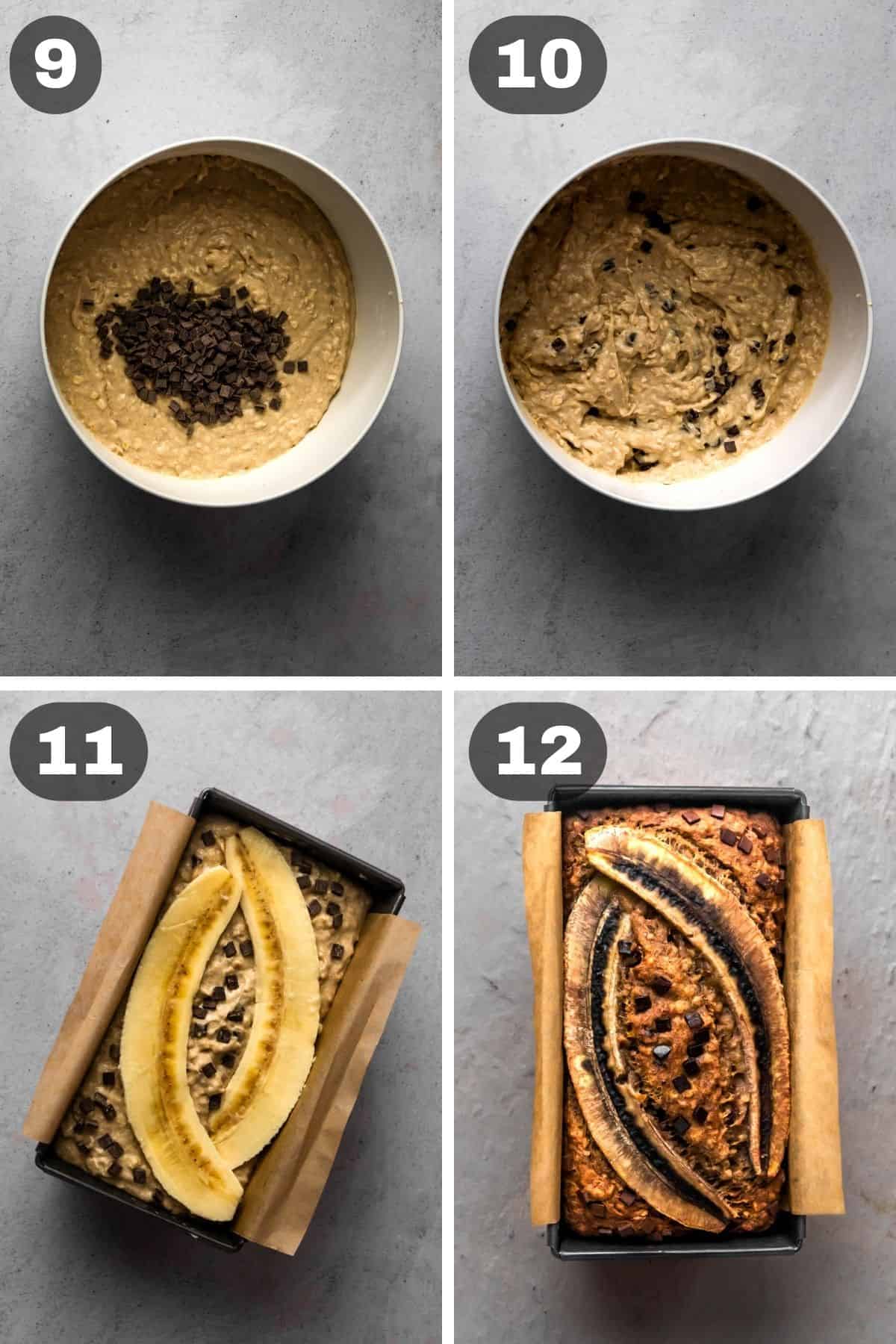Collage: Four process photos for low FODMAP Banana Bread