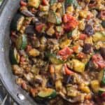 Eggplant Zucchini Tomato Pasta Sauce in a skillet