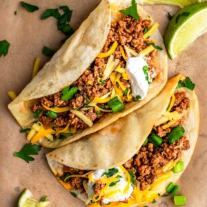 Two Low FODMAP Tacos Photographed from up-close.