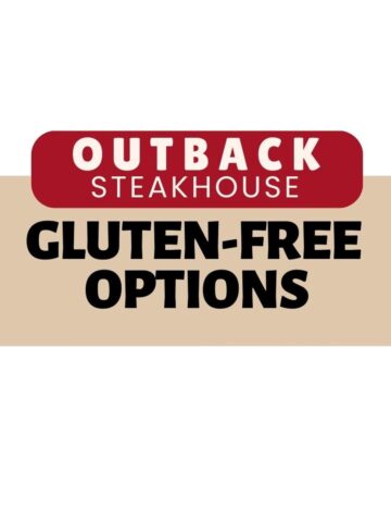 Text on red and beige background.The text reads: Outback Steakhouse Gluten-Free Options