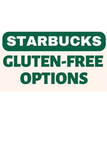 Text on green and beige background. The text reads: Starbucks Gluten-free options