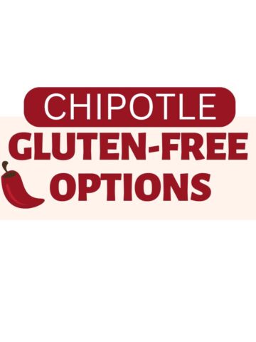 Text on red and beige background. The text reads: Chipotle Gluten-free options
