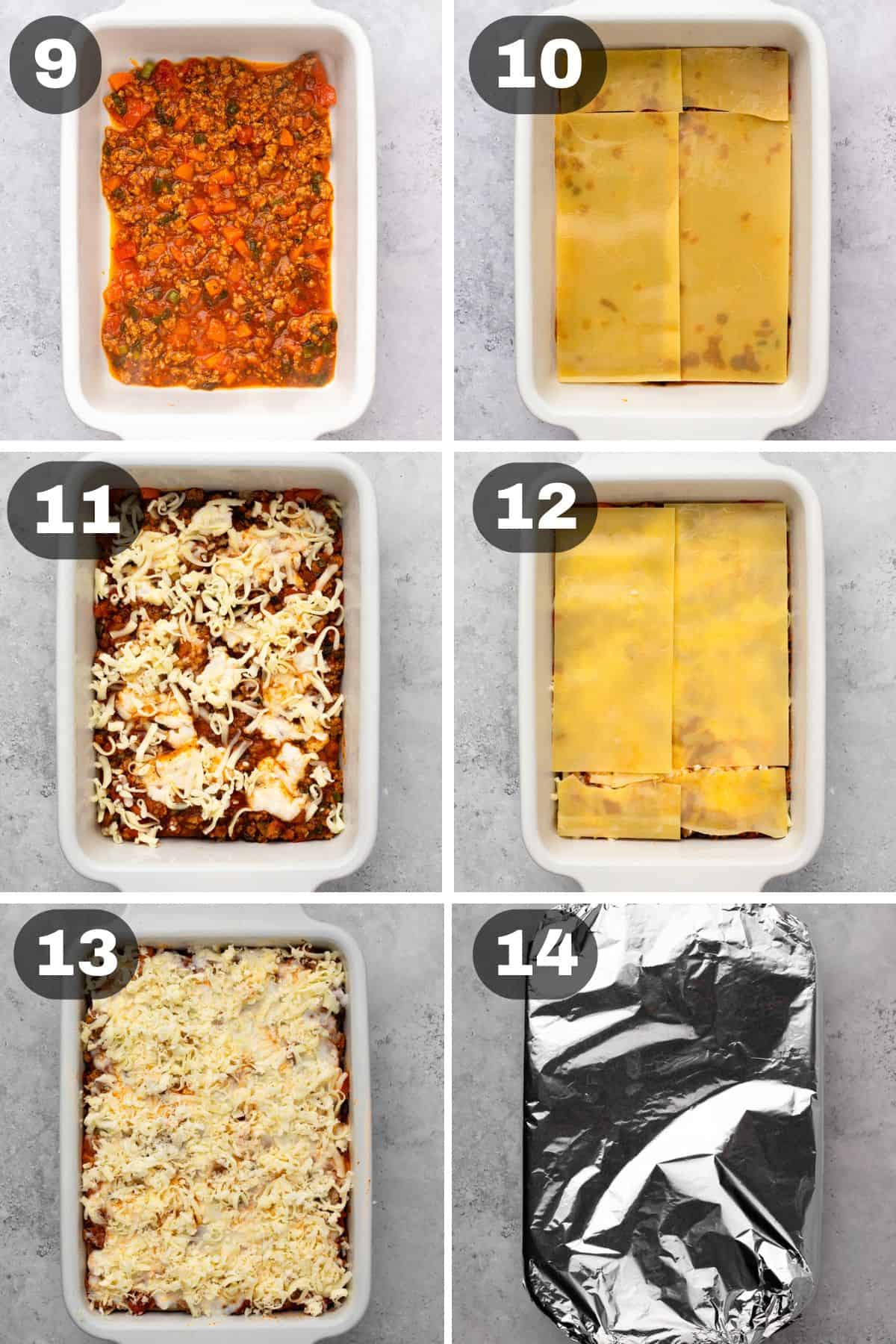 Process photos showing how to layer the lasagna